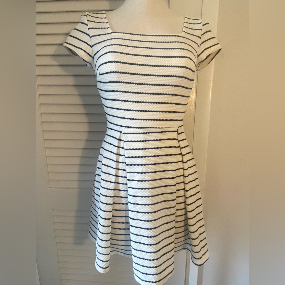 White And Black Striped “Soprano” Skater Dress- Size XS